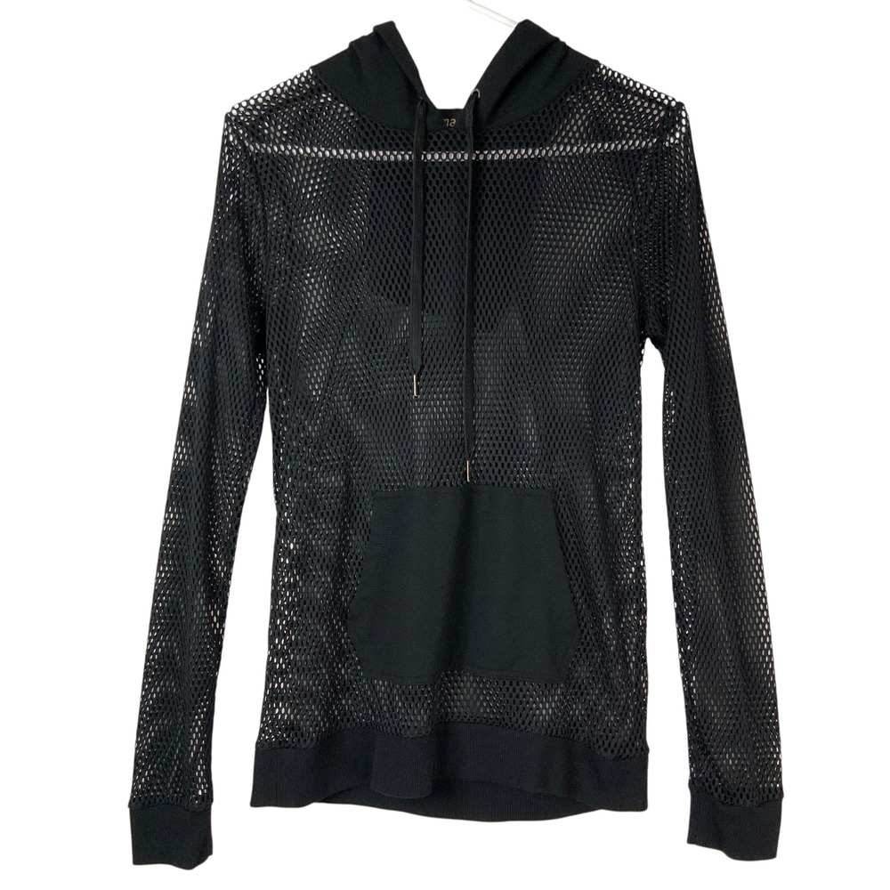 Madden NYC Black Mesh Drawstring Hoodie M Pullover Long Sleeve Kangaroo Pocket